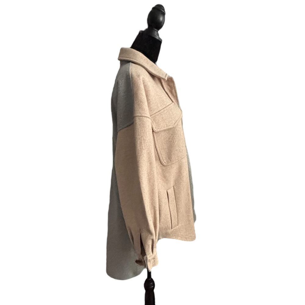 SO Oversized Button Up Shacket Tan Gray Color Block Size Small - Picture 6 of 10